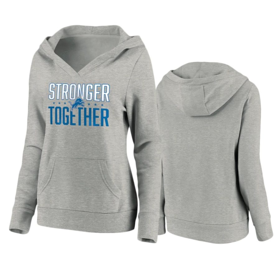 womens lions heather gray stronger together crossover neck hoodie