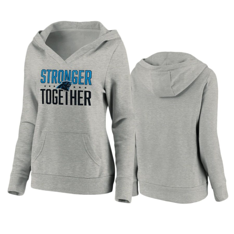 womens panthers heather gray stronger together crossover neck hoodie