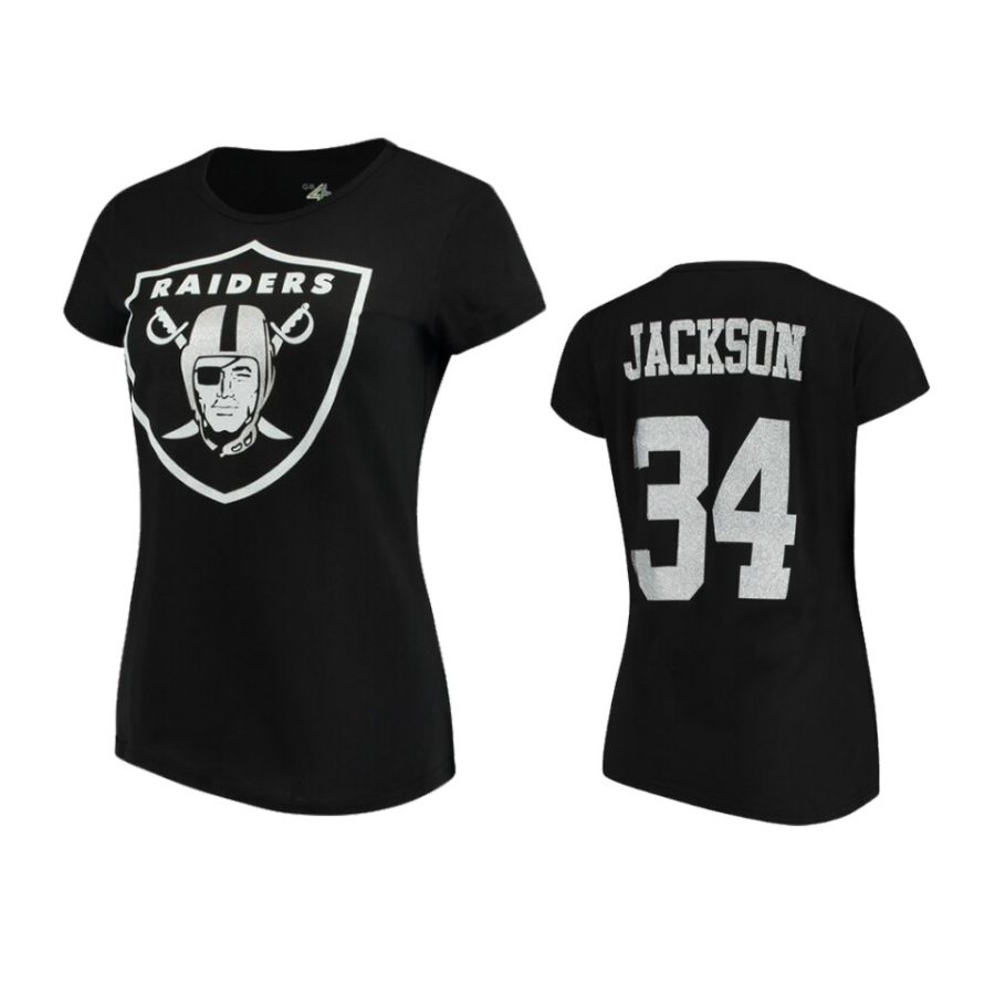 womens raiders bo jackson black glitter endzone t shirt