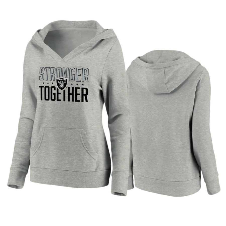 womens raiders heather gray stronger together crossover neck hoodie