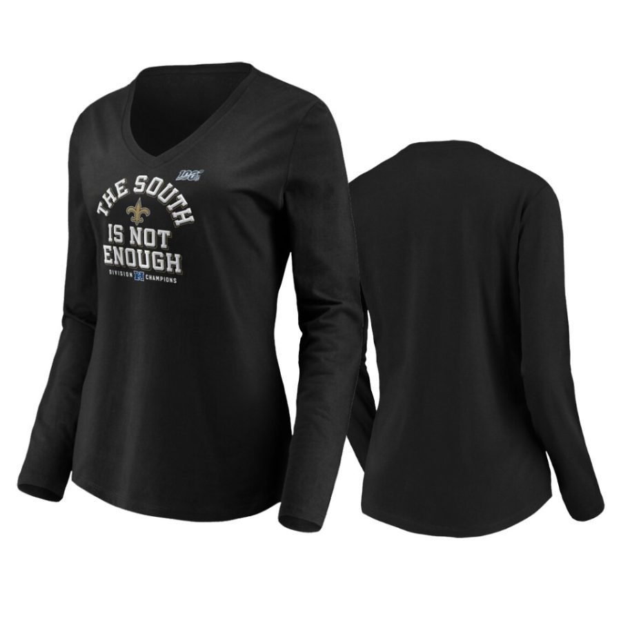 womens saints black 2019 nfc south division champions cover two long sleeve t shirt 0a