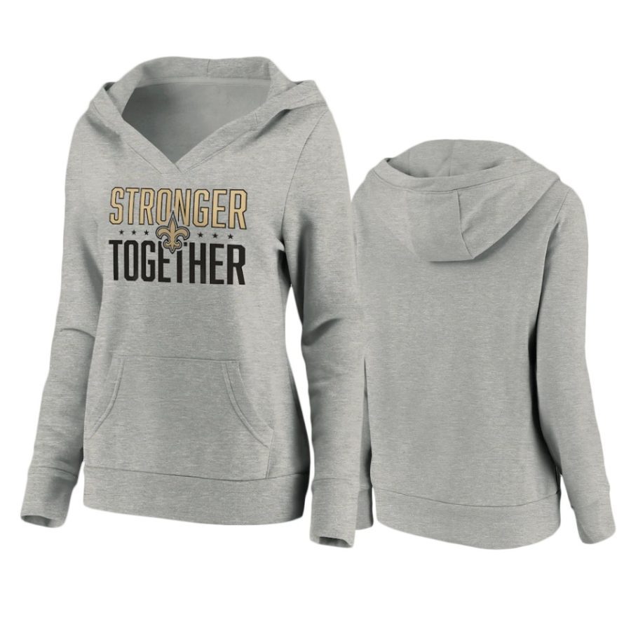 womens saints heather gray stronger together crossover neck hoodie