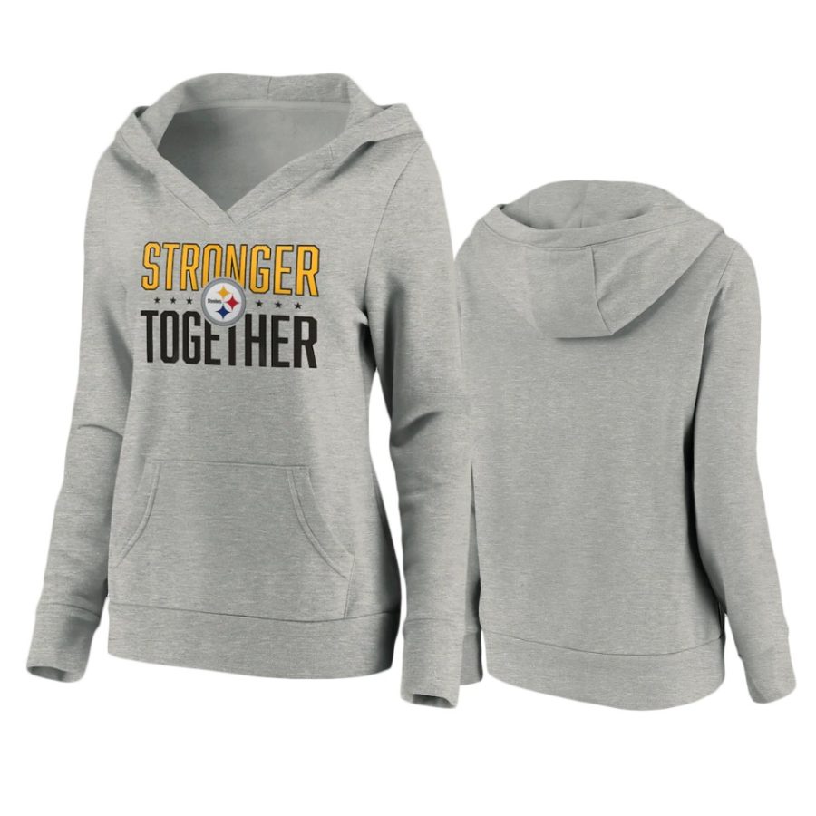 womens steelers heather gray stronger together crossover neck hoodie