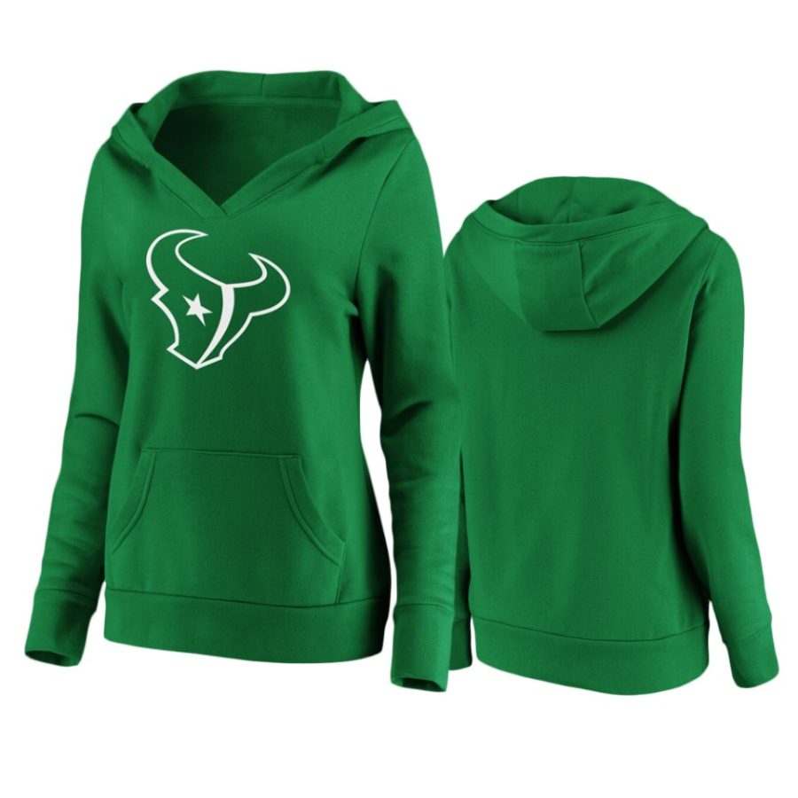 womens texans green st. patricks day white logo hoodie