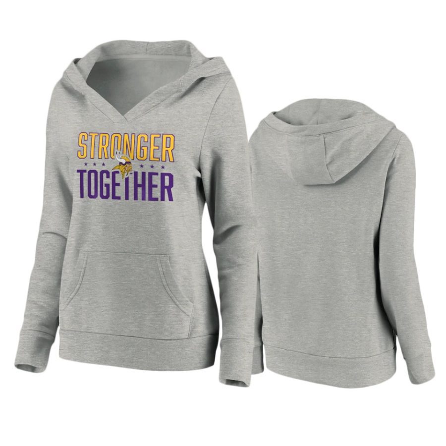 womens vikings heather gray stronger together crossover neck hoodie