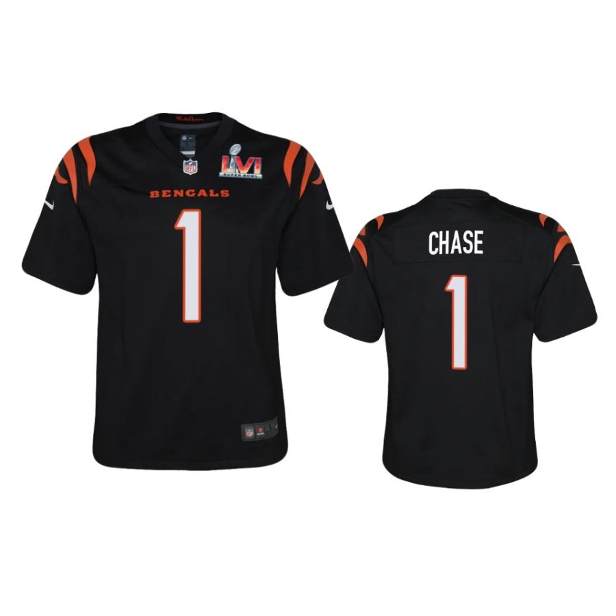 youth bengals jamarr chase black game super bowl lvi jersey 0a