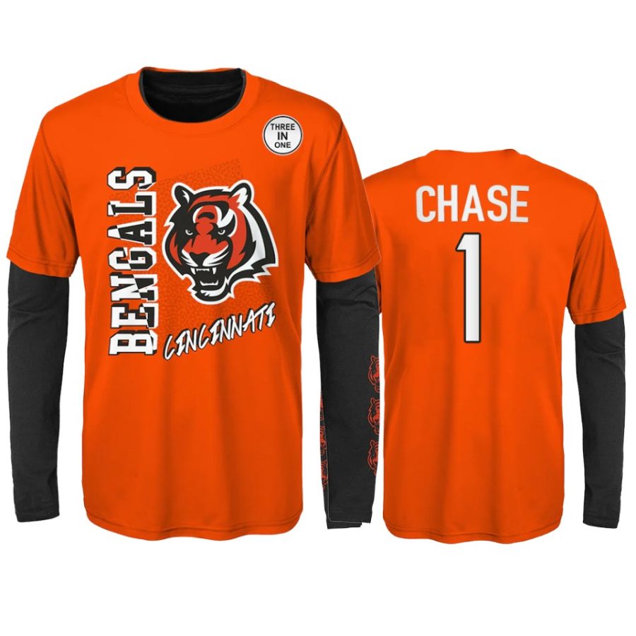 youth bengals jamarr chase orange black combo set t shirt