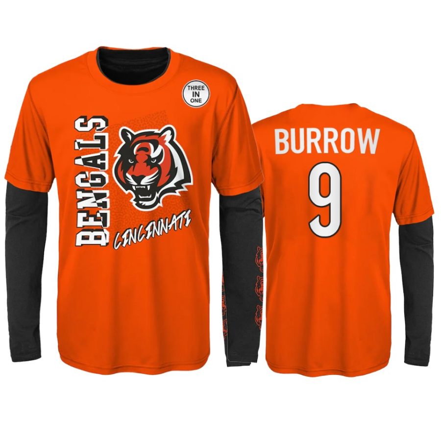 youth bengals joe burrow orange black combo set t shirt