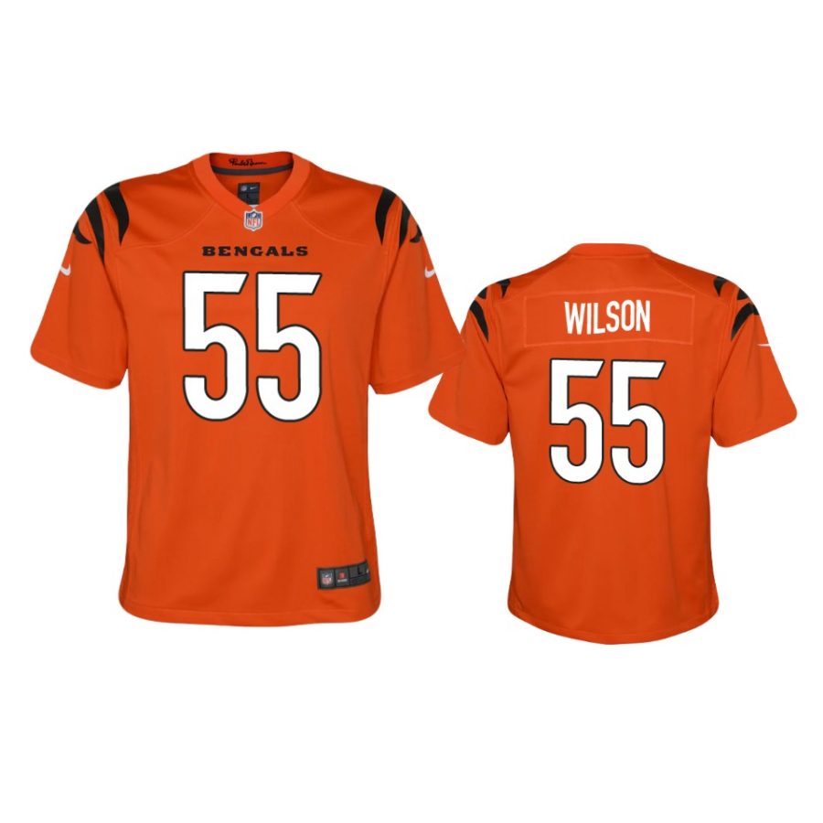 youth bengals logan wilson orange 2021 game jersey