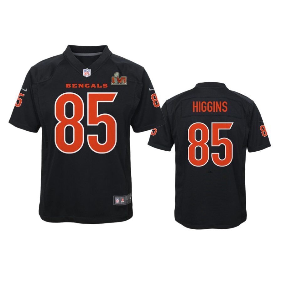 youth bengals tee higgins black game fashion super bowl lvi jersey