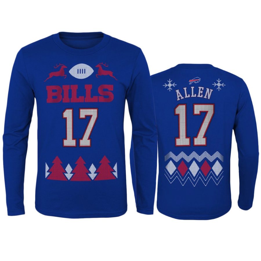 youth bills josh allen royal 2020 christmas ugly long sleeve t shirt