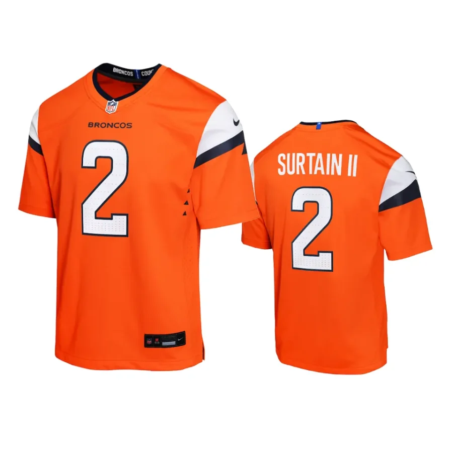 youth broncos patrick surtain ii orange 2024 game jersey