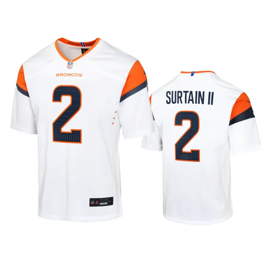 youth broncos patrick surtain ii white 2024 game jersey