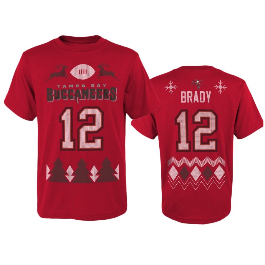 youth buccaneers tom brady red 2020 christmas ugly t shirt