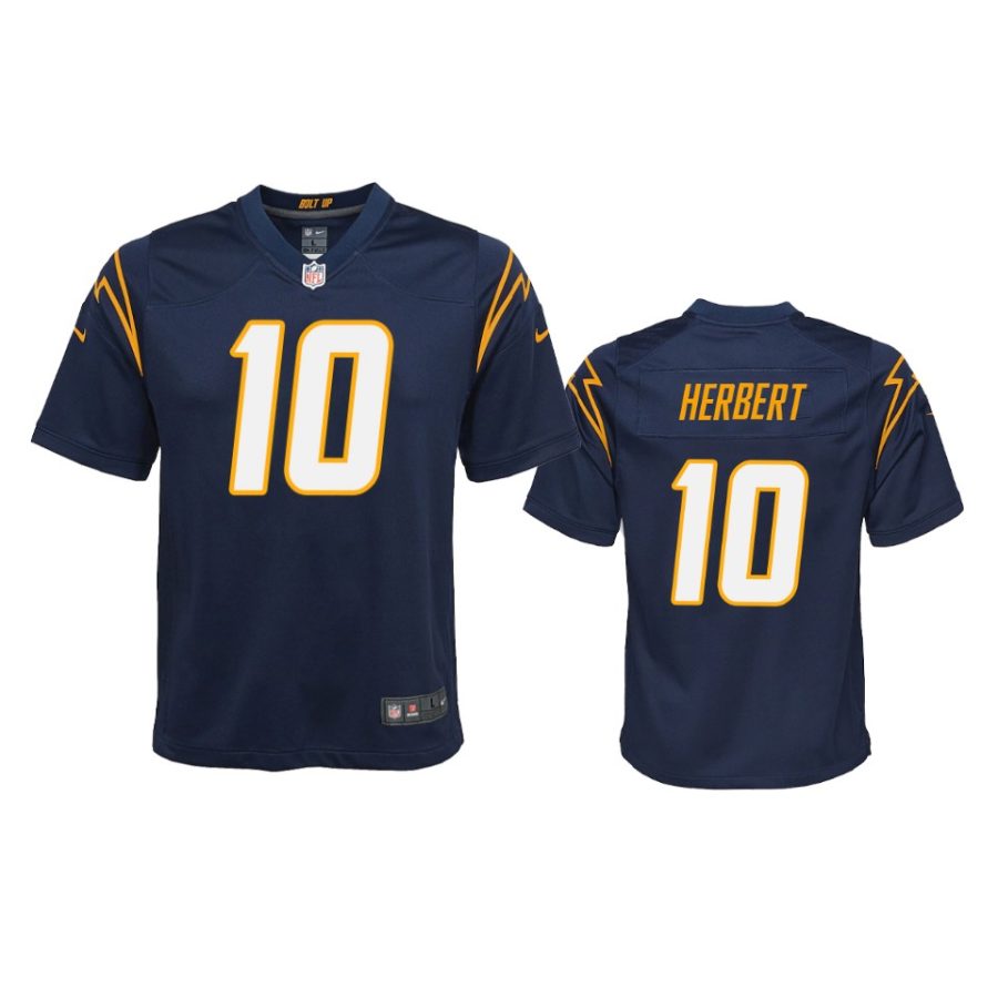 youth chargers justin herbert alternate game navy jersey