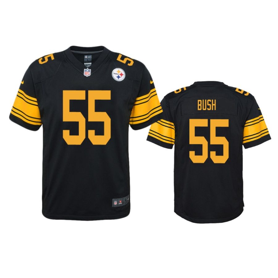 youth devin bush steelers black color rush game jersey