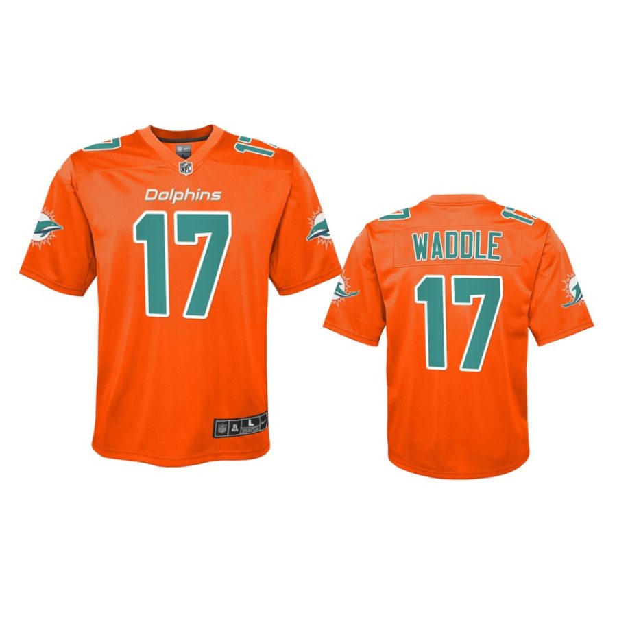youth dolphins jaylen waddle orange inverted game jersey