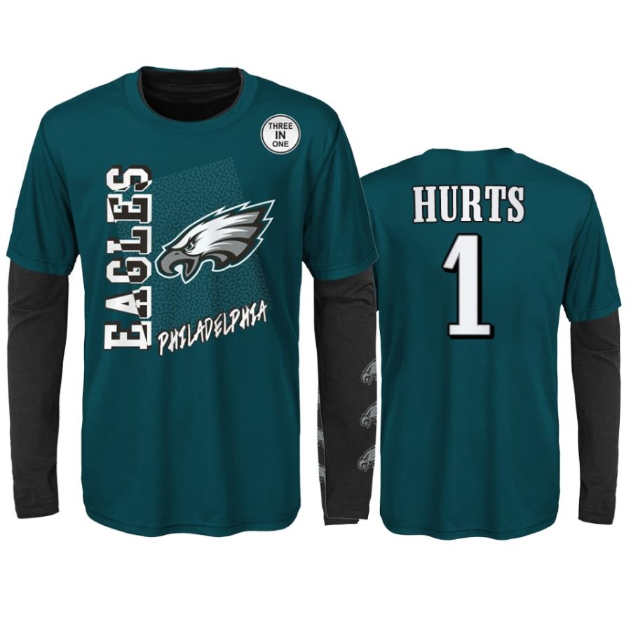 youth eagles jalen hurts green black combo set t shirt