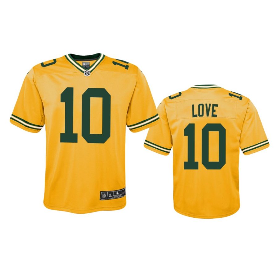 youth packers jordan love gold inverted game jersey