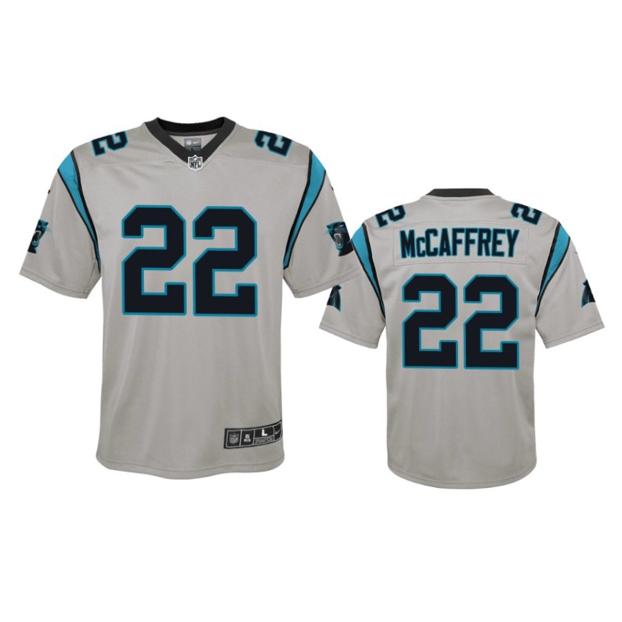 youth panthers christian mccaffrey silver inverted game jersey