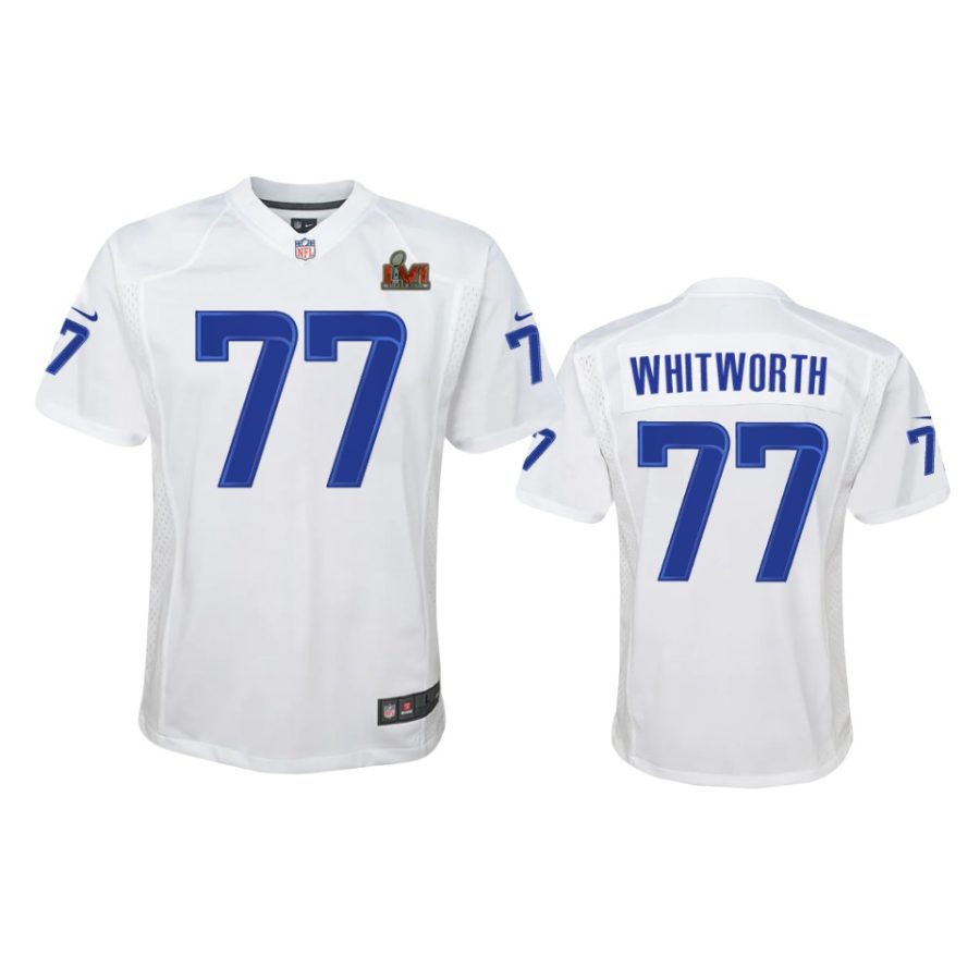 youth rams andrew whitworth white game fashion super bowl lvi jersey