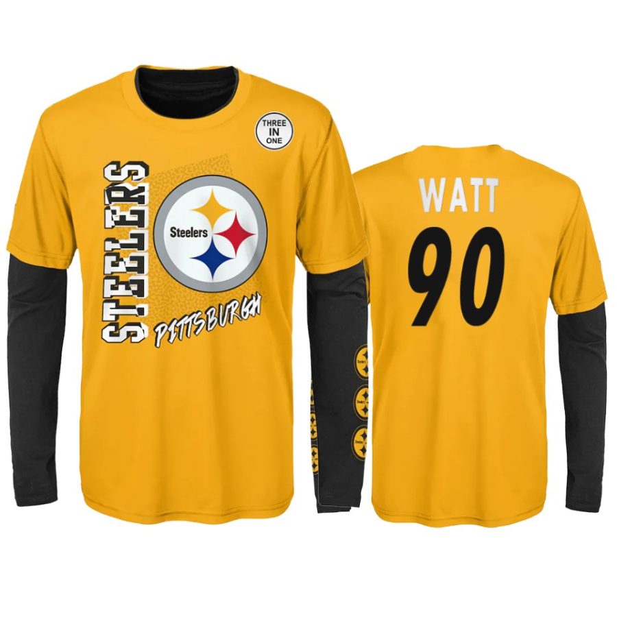 youth steelers t.j. watt gold black combo set t shirt