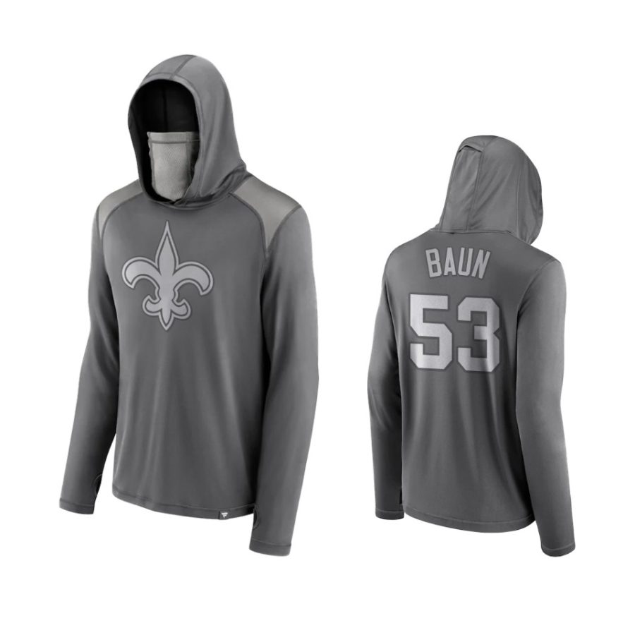 zack baun saints gray rally on transitional face covering hoodie
